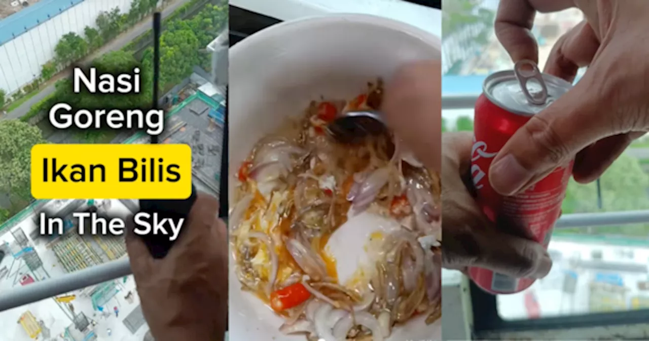 Worker Cooks Nasi Goreng on Top of Tower Crane During Break