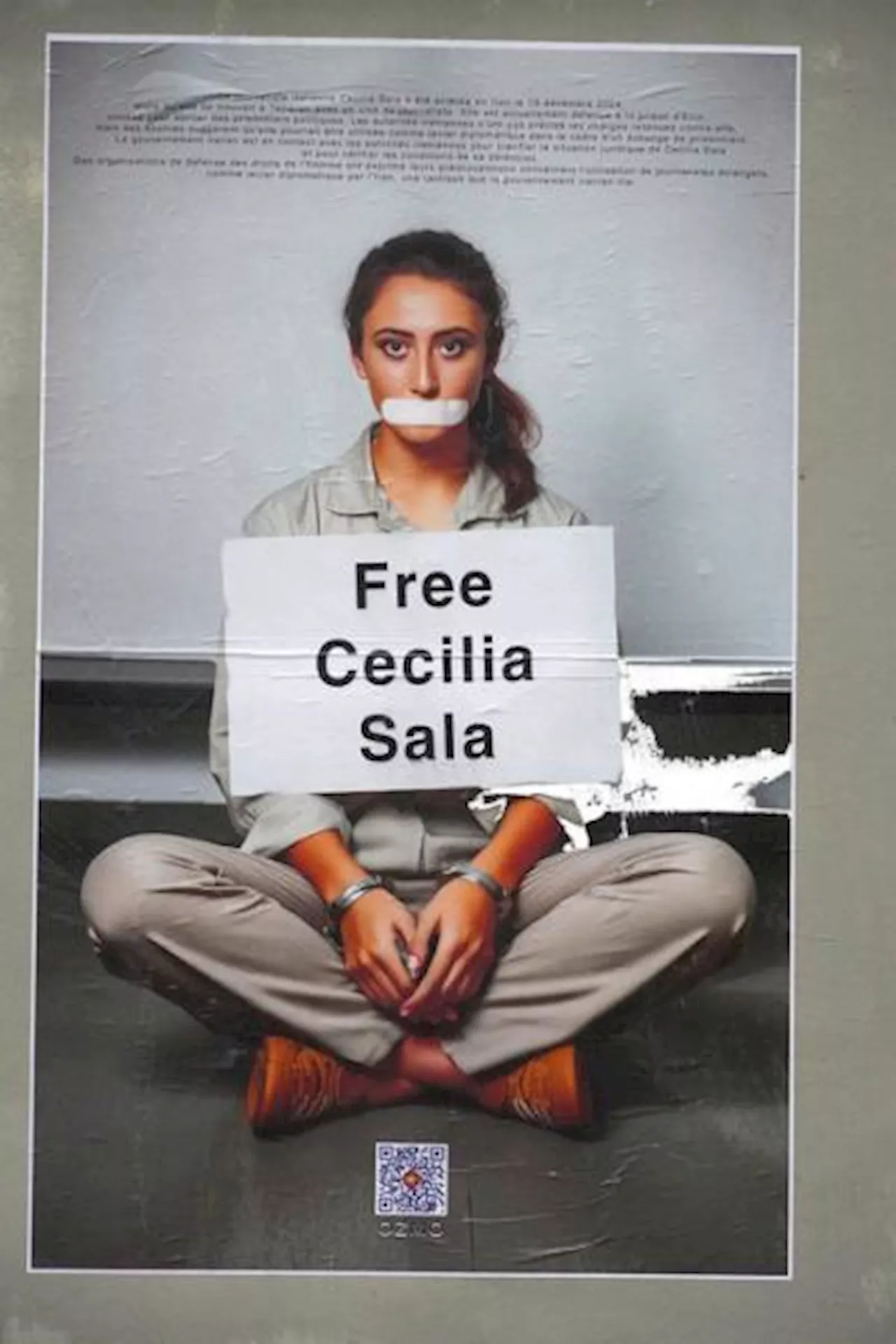 'Free Cecilia Sala' l'opera realizzata con IA dallo street artist Ozmo a Parigi