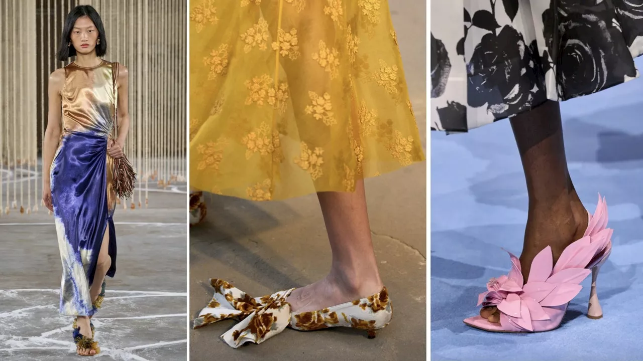 Cómo llevar vestidos y zapatos de tacón con flores en Año Nuevo 2025