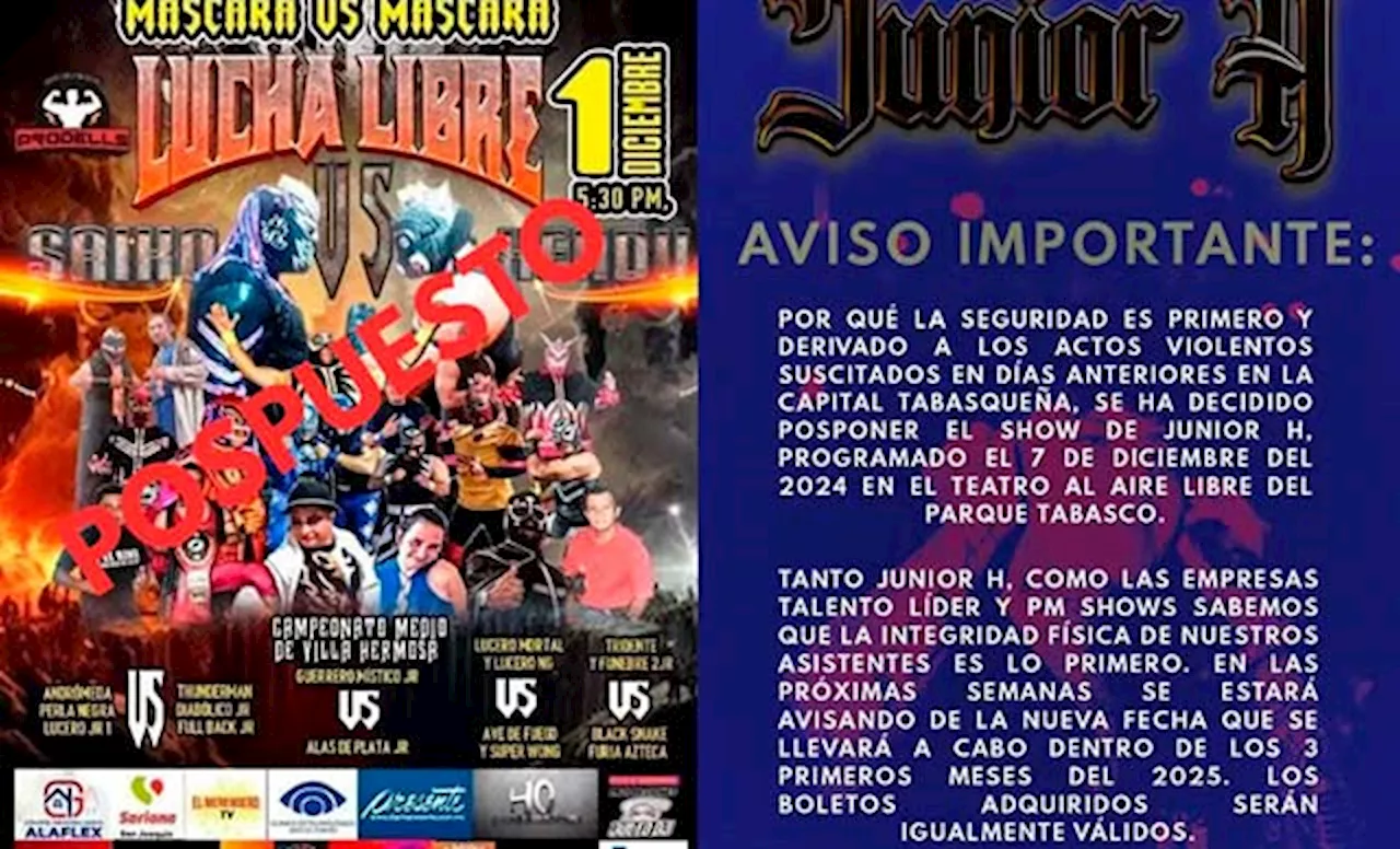 Jesse & Joy, Junior H y hasta la lucha libre cancelan sus espectáculos en Tabasco