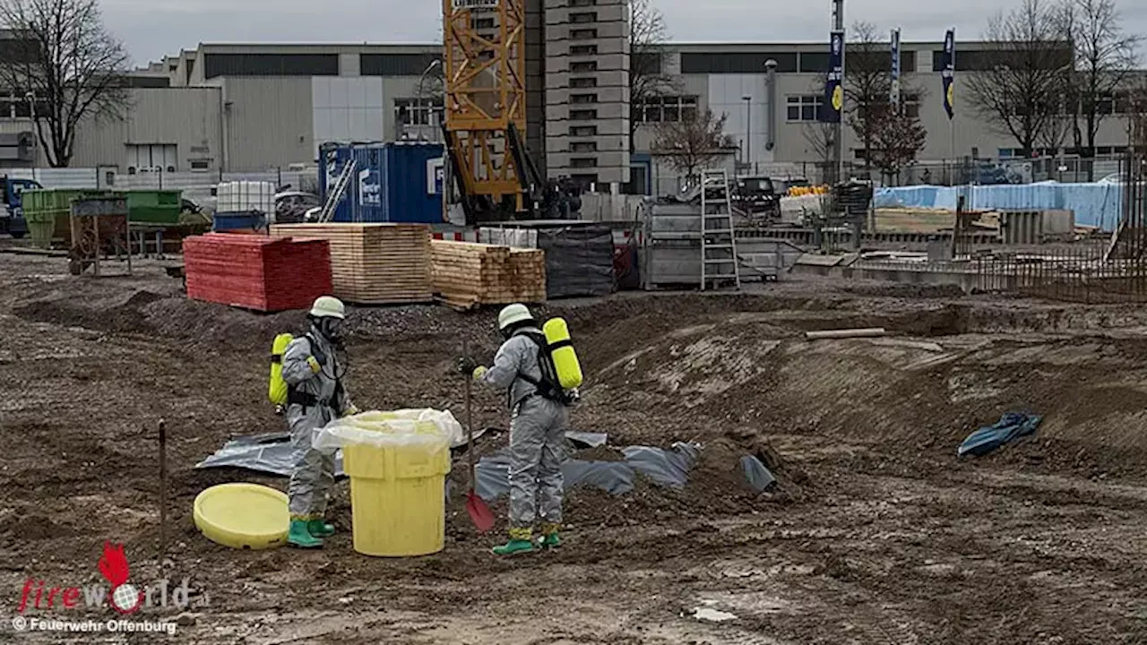 Feuerwehr und Kampfmittelbeseitigungsdienst in Offenburg bei historischem Fund