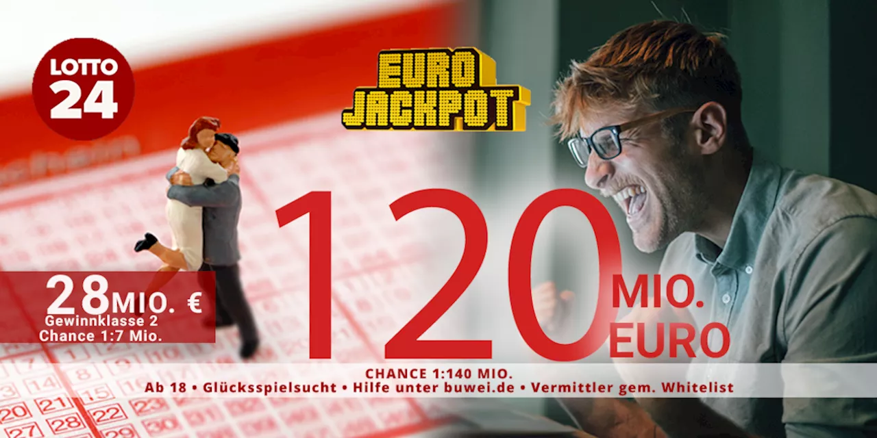 Eurojackpot: Hauptgewinn auf 120 Millionen Euro, zweite Gewinnklasse auf 28 Millionen