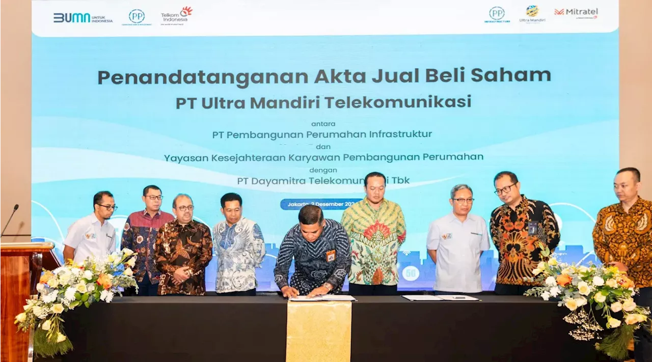 PT PP Infrastruktur Menandatangani Akta Jual Beli Saham PT UMT ke PT Mitratel