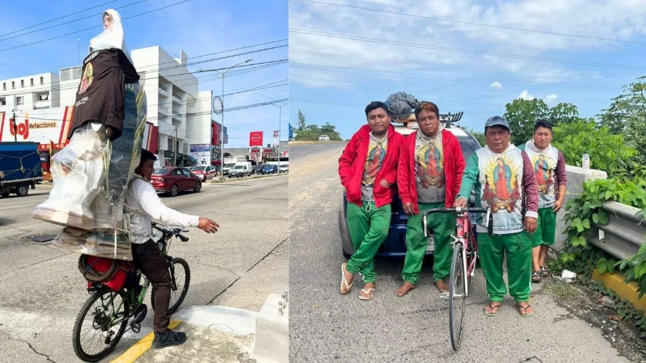 Peregrinos cruzan Veracruz en bicicleta rumbo a la Basílica de Guadalupe; piden respeto a transportistas