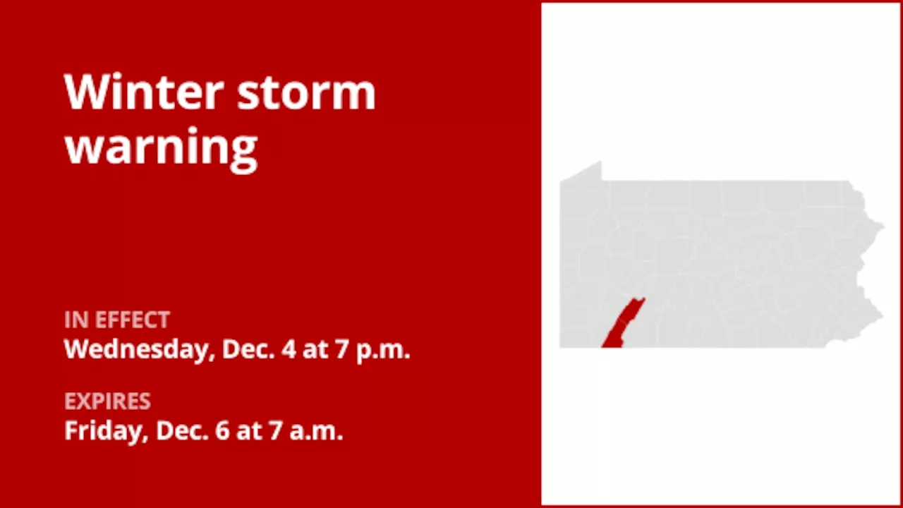 Winter Storm Warning Issued for Westmoreland and Fayette Ridges