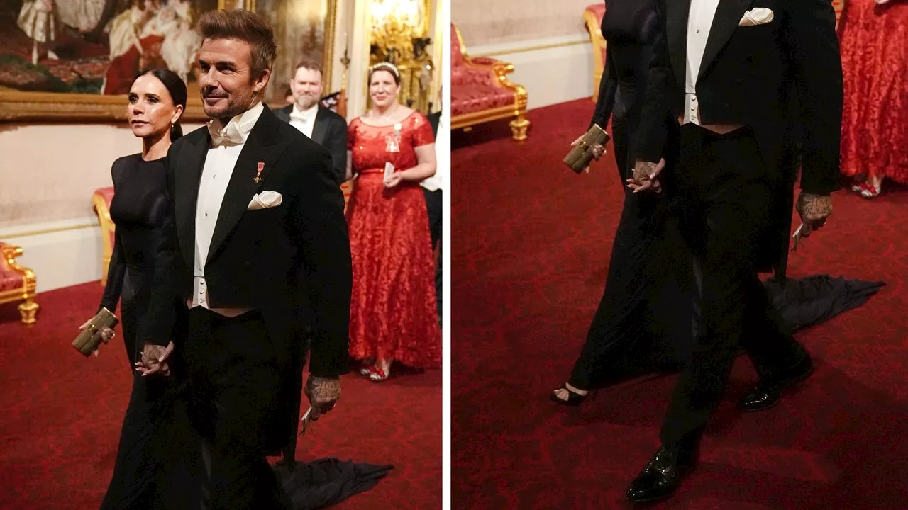 Solo Victoria Beckham podría lucir un vestido de inspiración egipcia para cenar en el Palacio de Buckingham