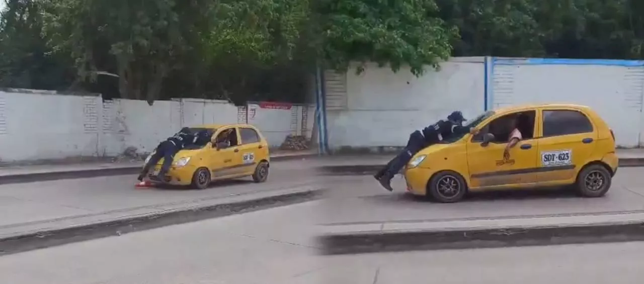 En Soledad, taxista llevó a agente de tránsito colgado del capó unos 300 metros