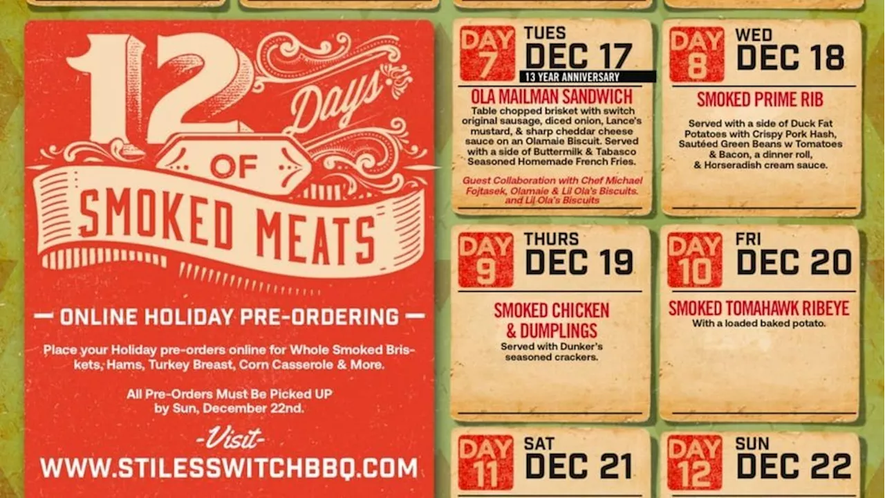 Stiles Switch BBQ unveils 12 days of smoked meats with festive flair and unique flavors