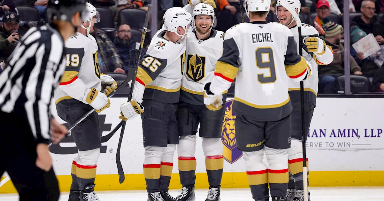 Theodore scores 2 goals in Golden Knights' 4-1 win over Anaheim, which loses Zegras to injury