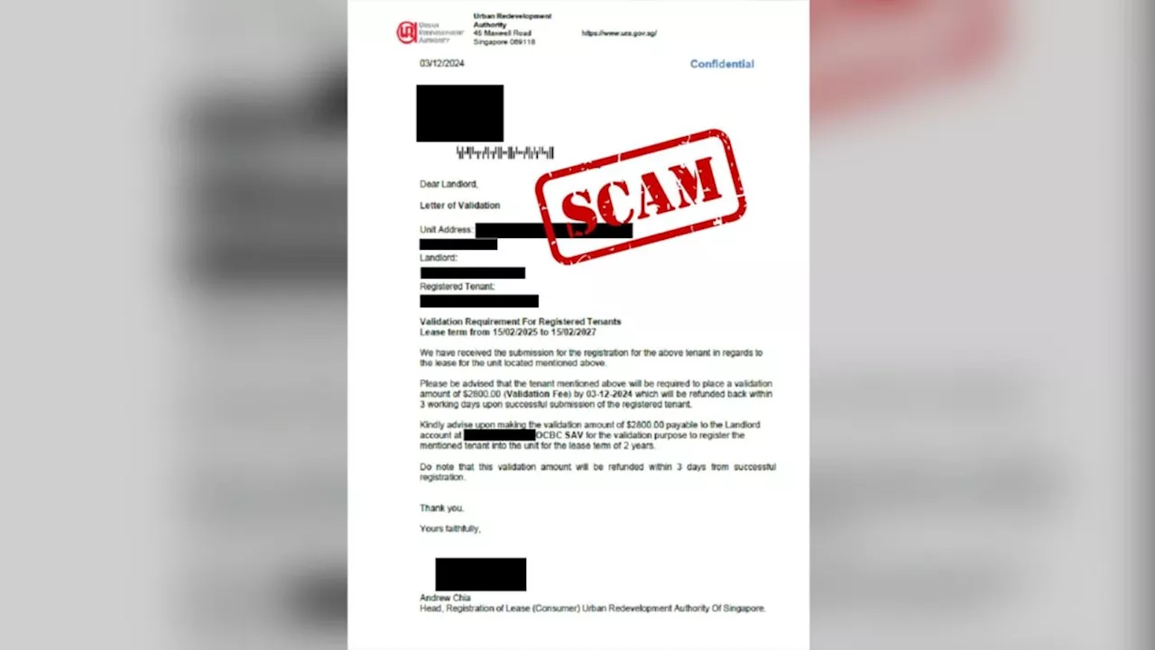 URA warns of scam involving letter to homeowners requesting tenant registration