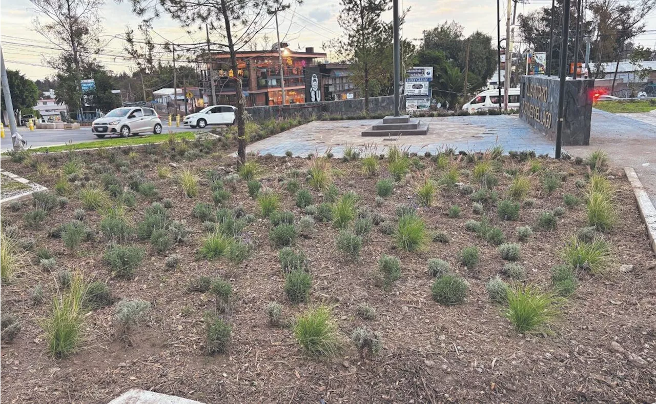 Vecinos denuncian falta de finalización en obra de remodelación de glorieta en Bosques del Lago