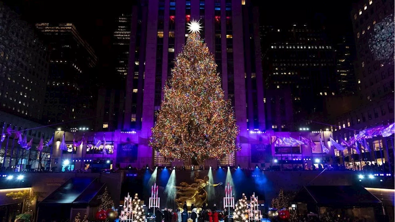 The Rockefeller Center Christmas tree lights up in New York City