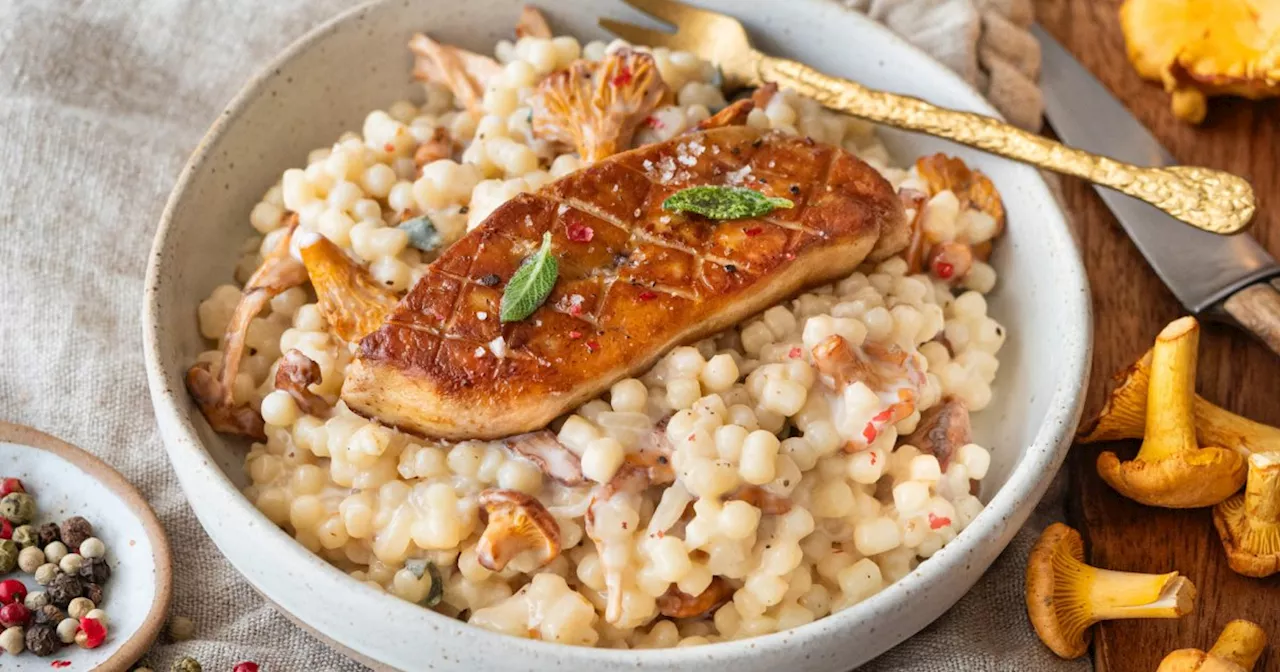 Risotto de perles aux girolles à la sauge et foie gras poêlé