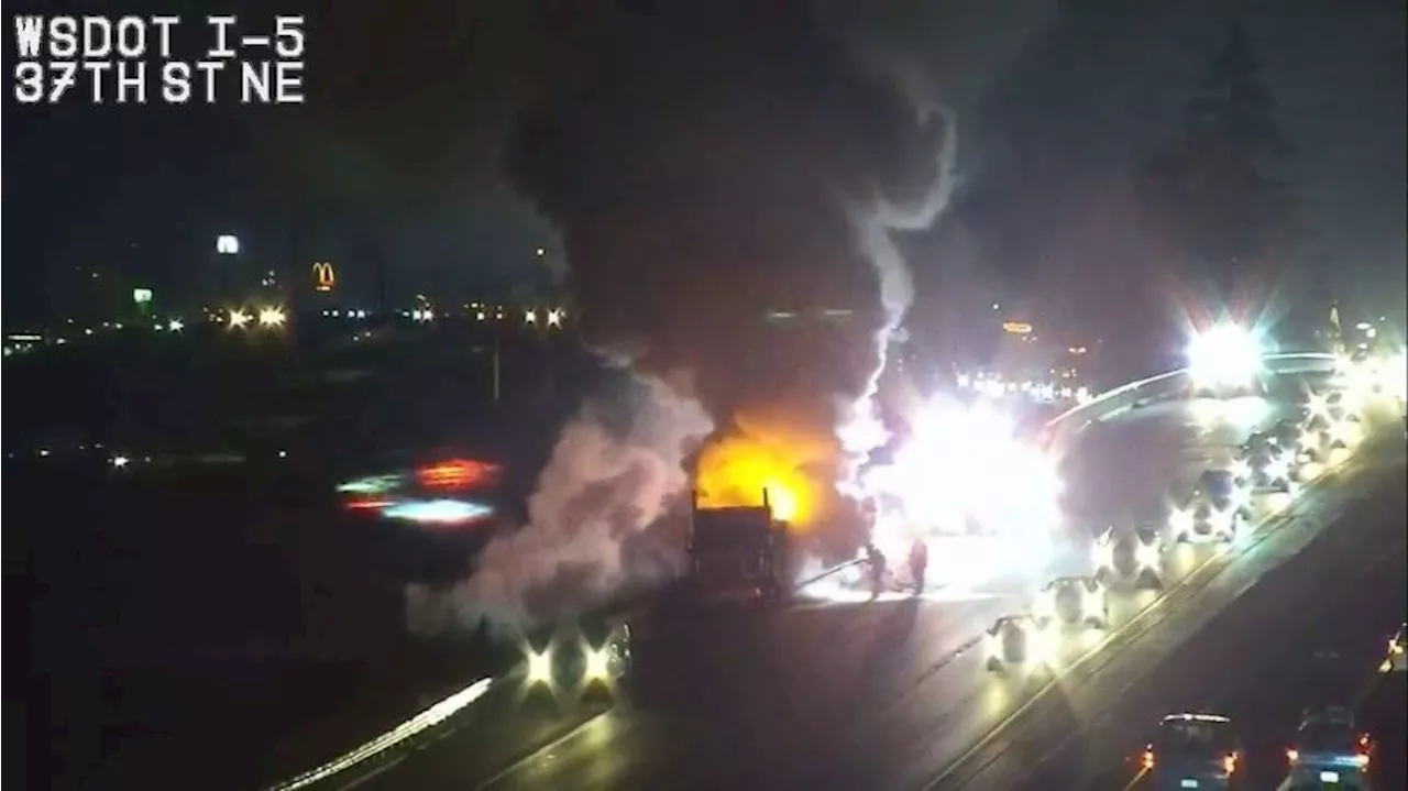 Vehicle fire shuts down multiple lanes on I-5 in Everett