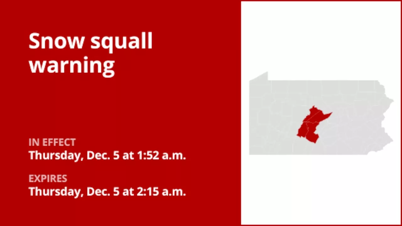 Snow squall warning affecting North Central Pa. until 2 a.m. Thursday