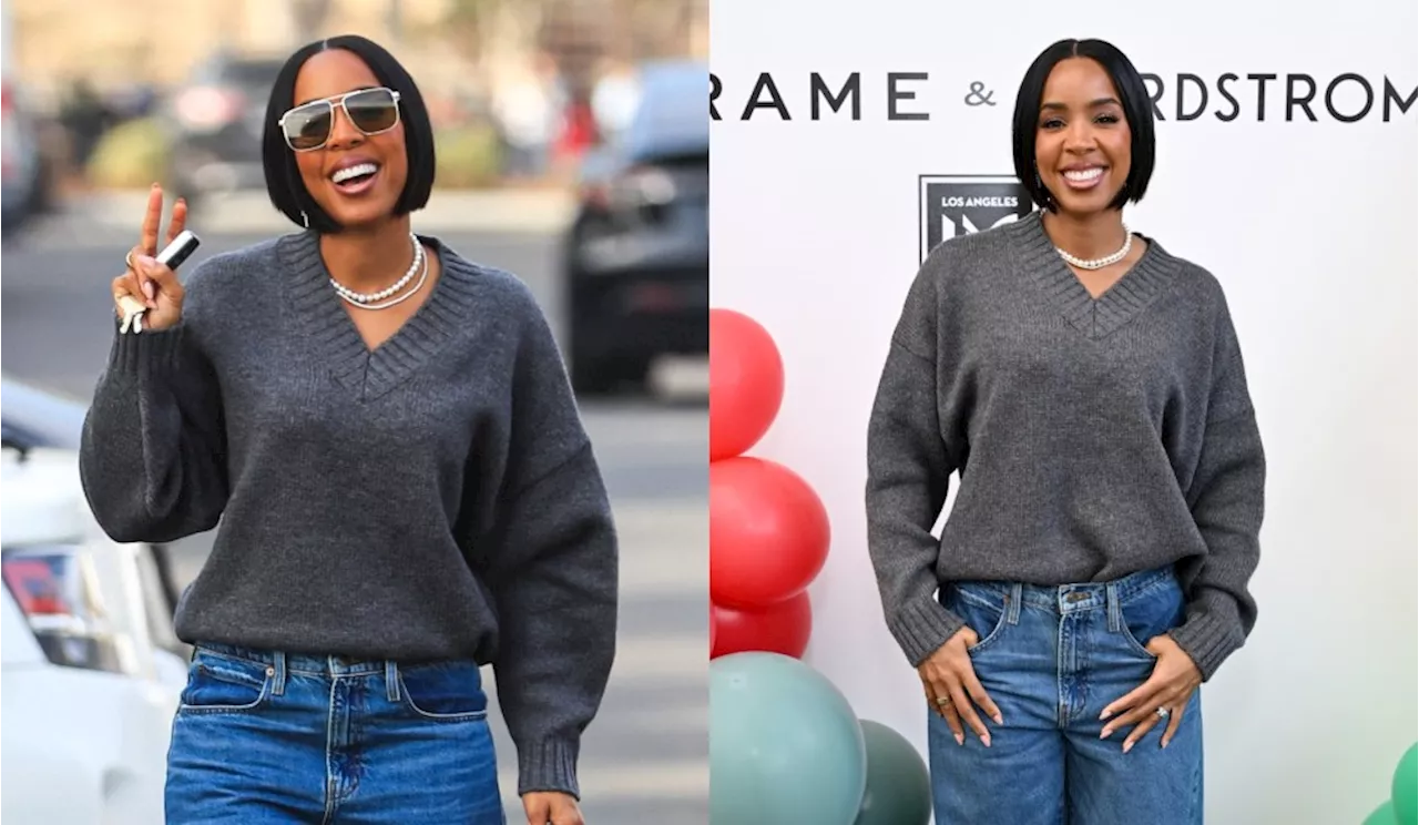 Kelly Rowland Cozies Up in Frame Sweater and Baggy Jeans for Baby2Baby Giving Tuesday Event