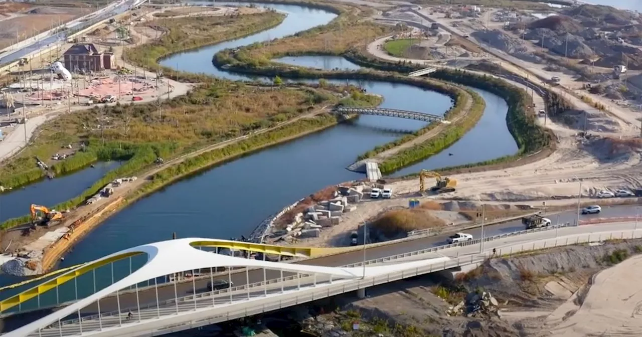 Aerial video shows off astonishing progress around Toronto's engineered river