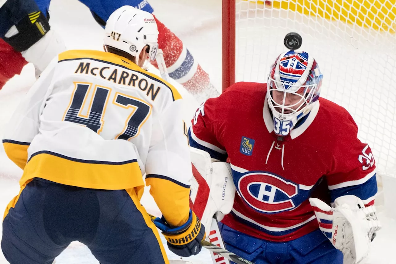 Montembeault, Laine lead Canadiens to 3-0 win as Predators lose sixth straight