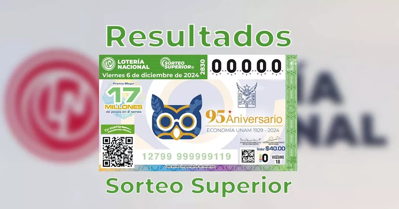 Sorteo Superior 2830: Resultados del 6 de diciembre del 2024 de Lotería Nacional