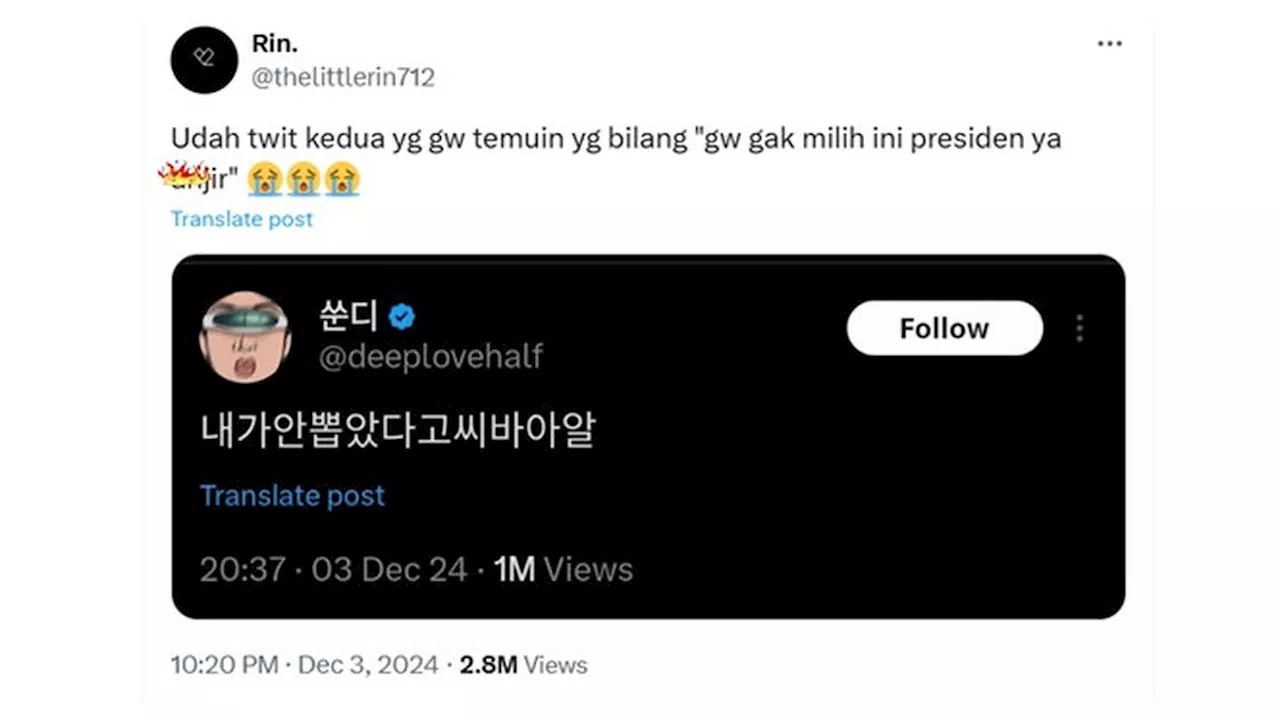 6 Terjemahan Cuitan Netizen Korea Selatan ketika Darurat Militer Ini Kocak