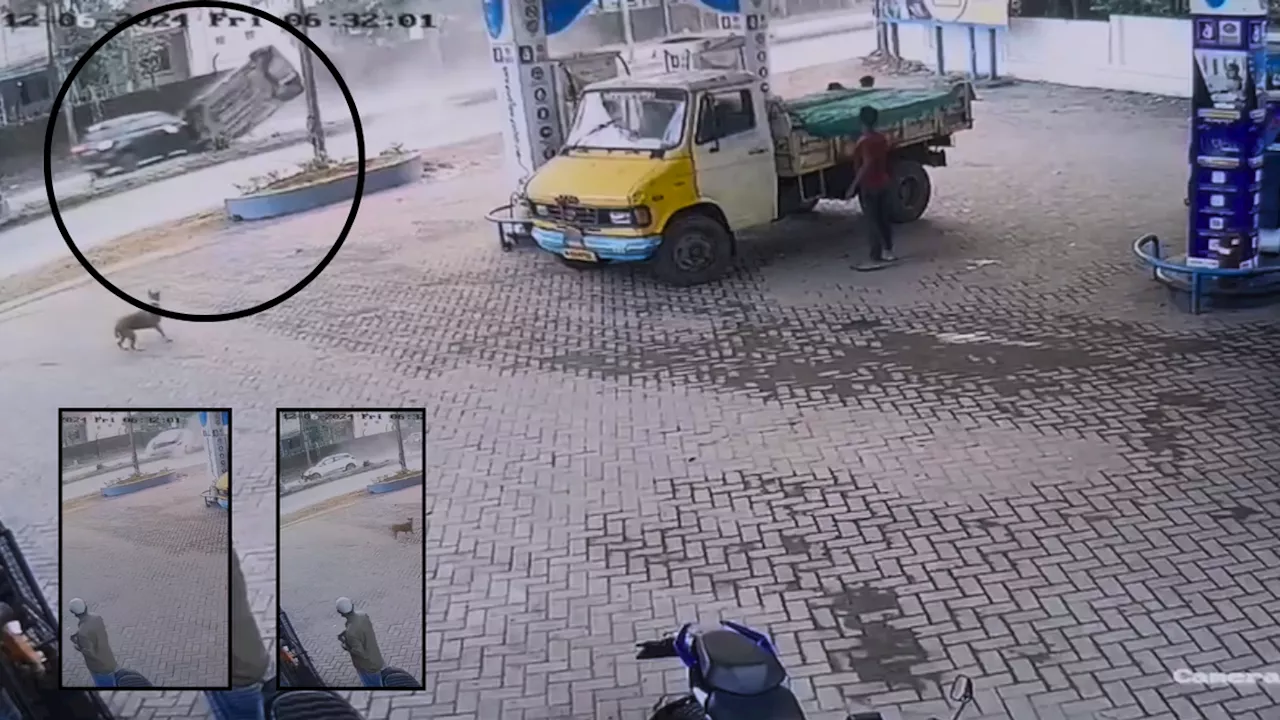 CCTV: दो बार पलटी तेज रफ्तार कार, एयर बैग ने बचाई जान