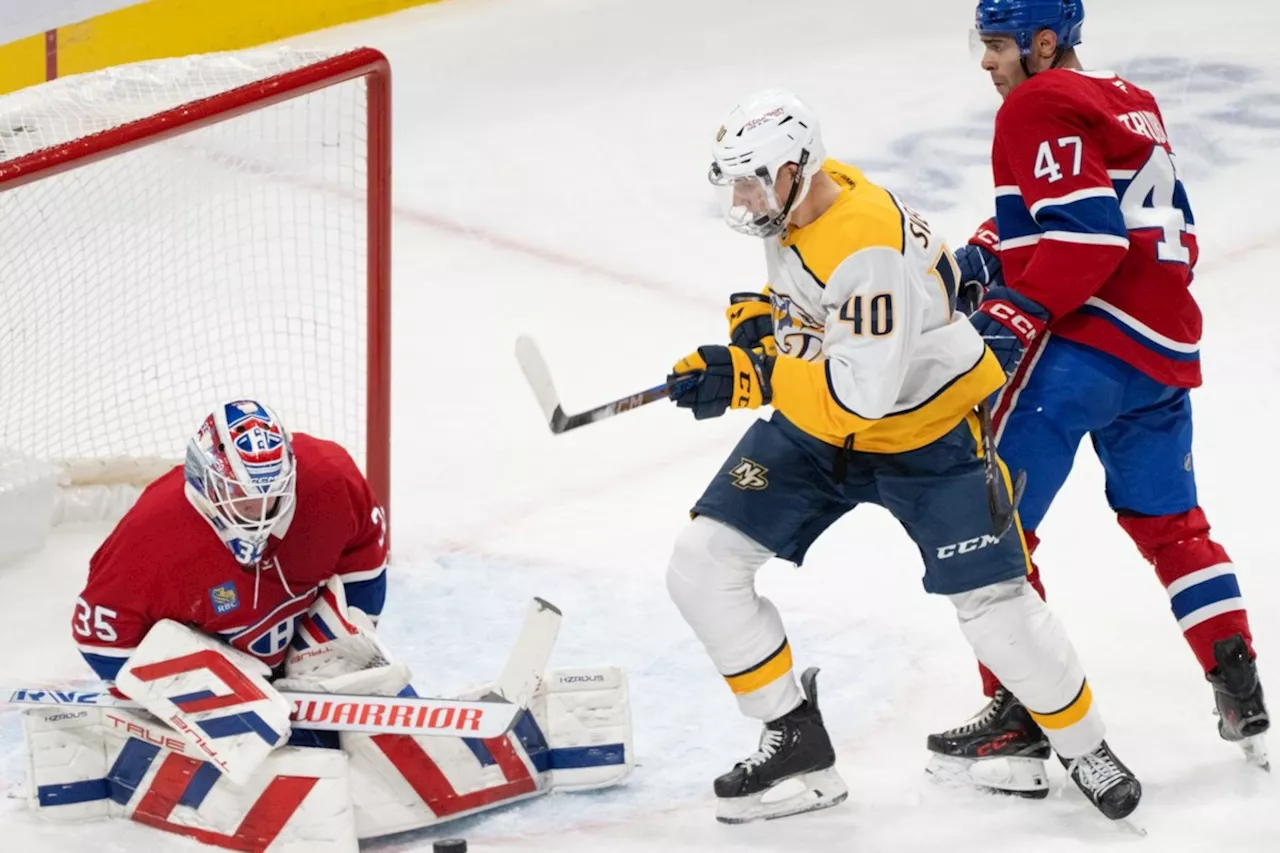 Montembeault, Laine lead Canadiens to 3-0 win as Predators lose sixth straight