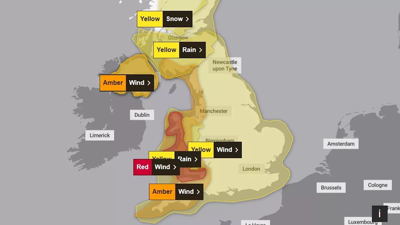 Red weather warning issued as Storm Darragh set to bring 90mph winds