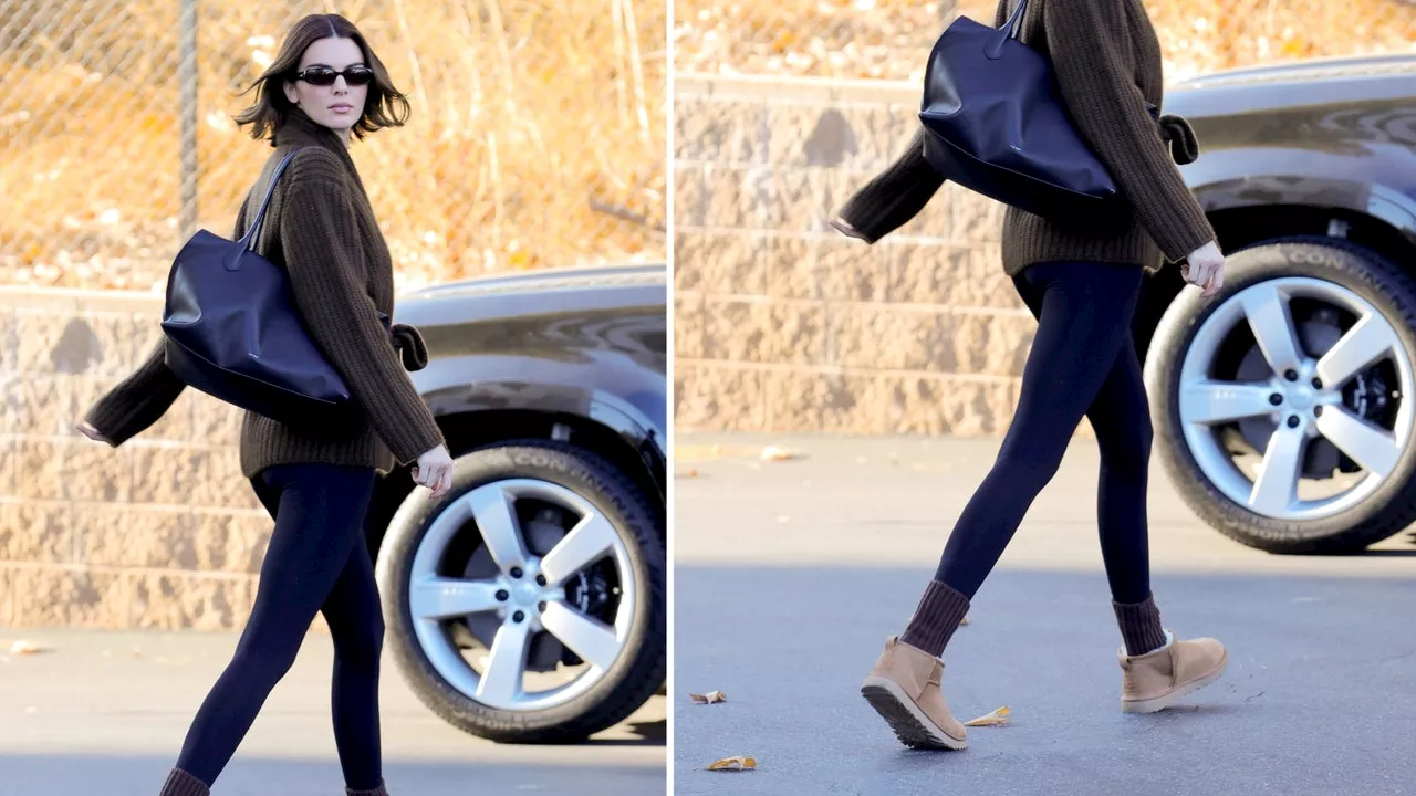 Cómo llevar botines UGG calientitos con suéteres y leggings según Kendall Jenner