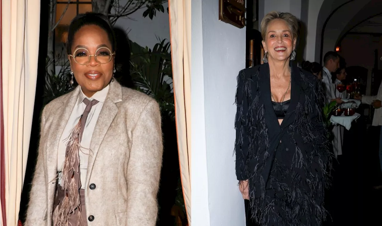 Oprah Winfrey and Sharon Stone Embrace Feathery Accents for Brunello Cucinelli Dinner in Los Angeles