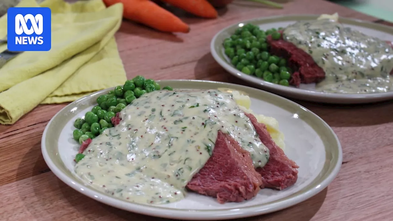 Corned beef with mash and mustard sauce