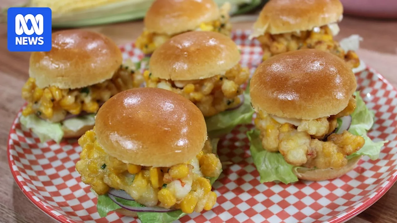 Tasty corn and prawn fritter sliders that are ready in 30 minutes