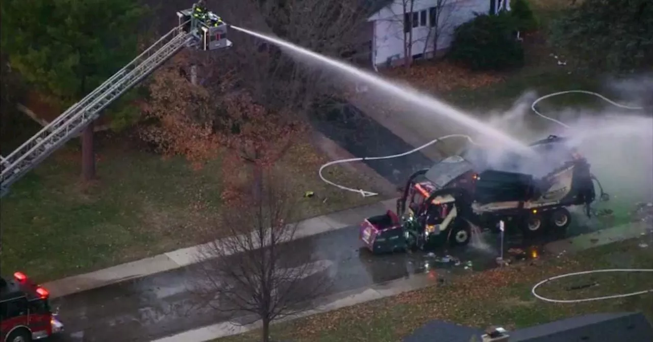 Garbage truck explodes, catches fire in Arlington Heights, Illinois