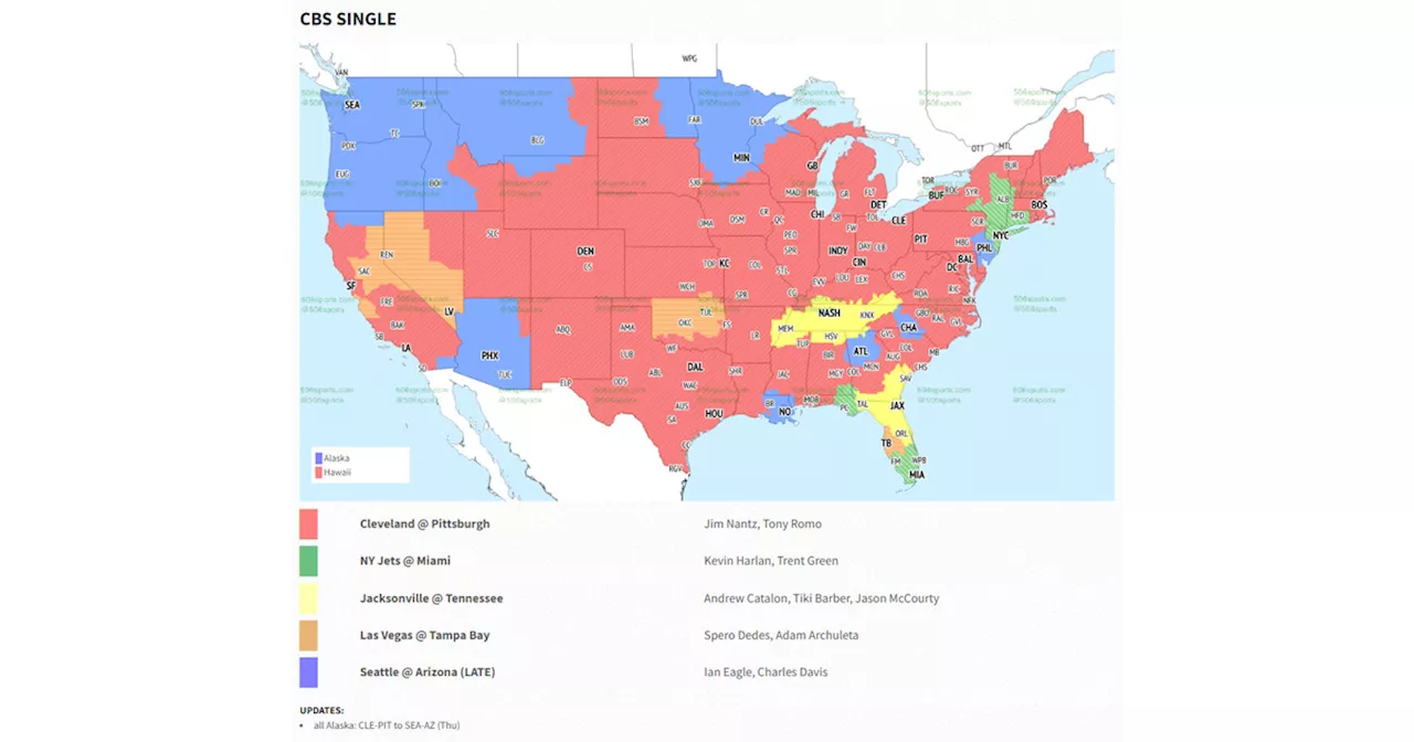 NFL Week 14 TV Coverage info: Seahawks vs Cardinals CBS broadcast map and commentators