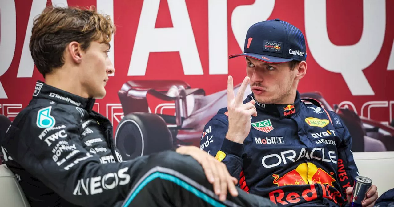 Max Verstappen and George Russell pictured as they put rivalry to one side