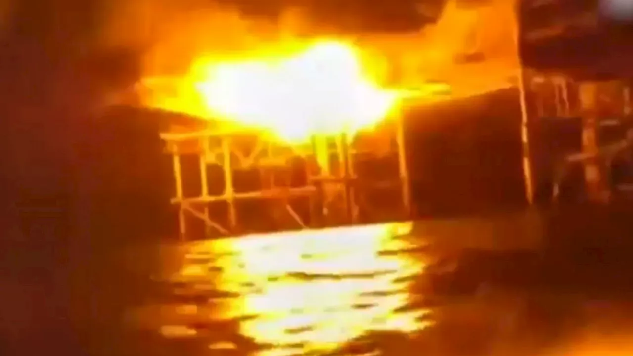 Watch as Putin’s gas rigs in Black Sea burst into flames as Ukraine unleashes barrage of sea drones in d...