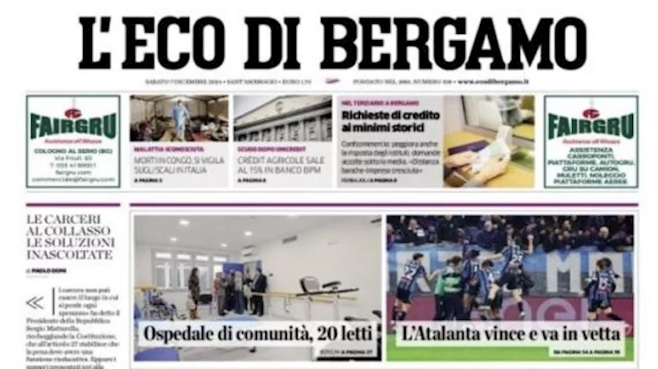 L'Eco di Bergamo festeggia in prima pagina: 'L'Atalanta vince e va in vetta'