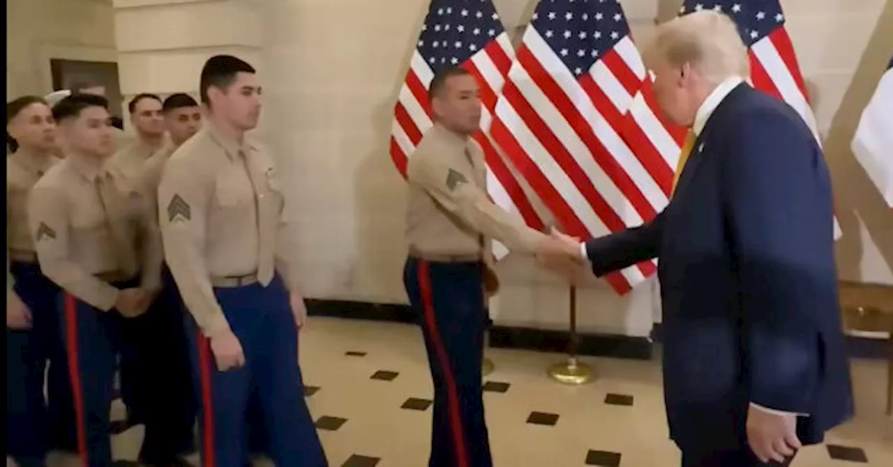 Trump Greets U.S. Marines Stationed in France During Visit to Attend Notre Dame Cathedral Reopening