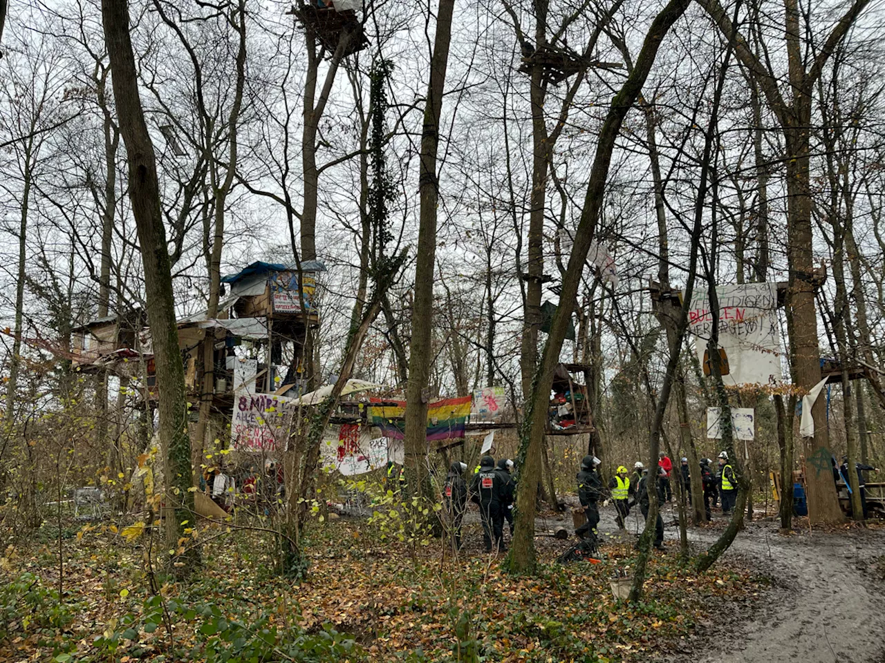 Einsatzmaßnahmen im Zusammenhang mit der Räumung einer besetzten Waldfläche - Person aus hilfloser Lage gerettet