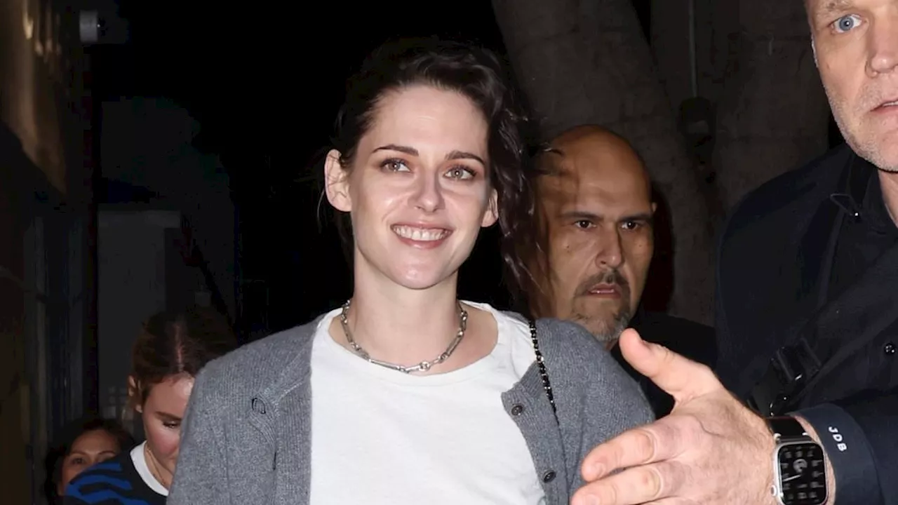 Kristen Stewart puts on a leggy display in tiny knit shorts and cardigan co-ord as she attends Q&A...