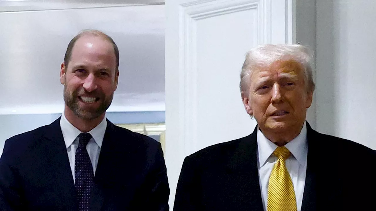 Prince William is all smiles as he welcomes Donald Trump to the British Embassy in Paris