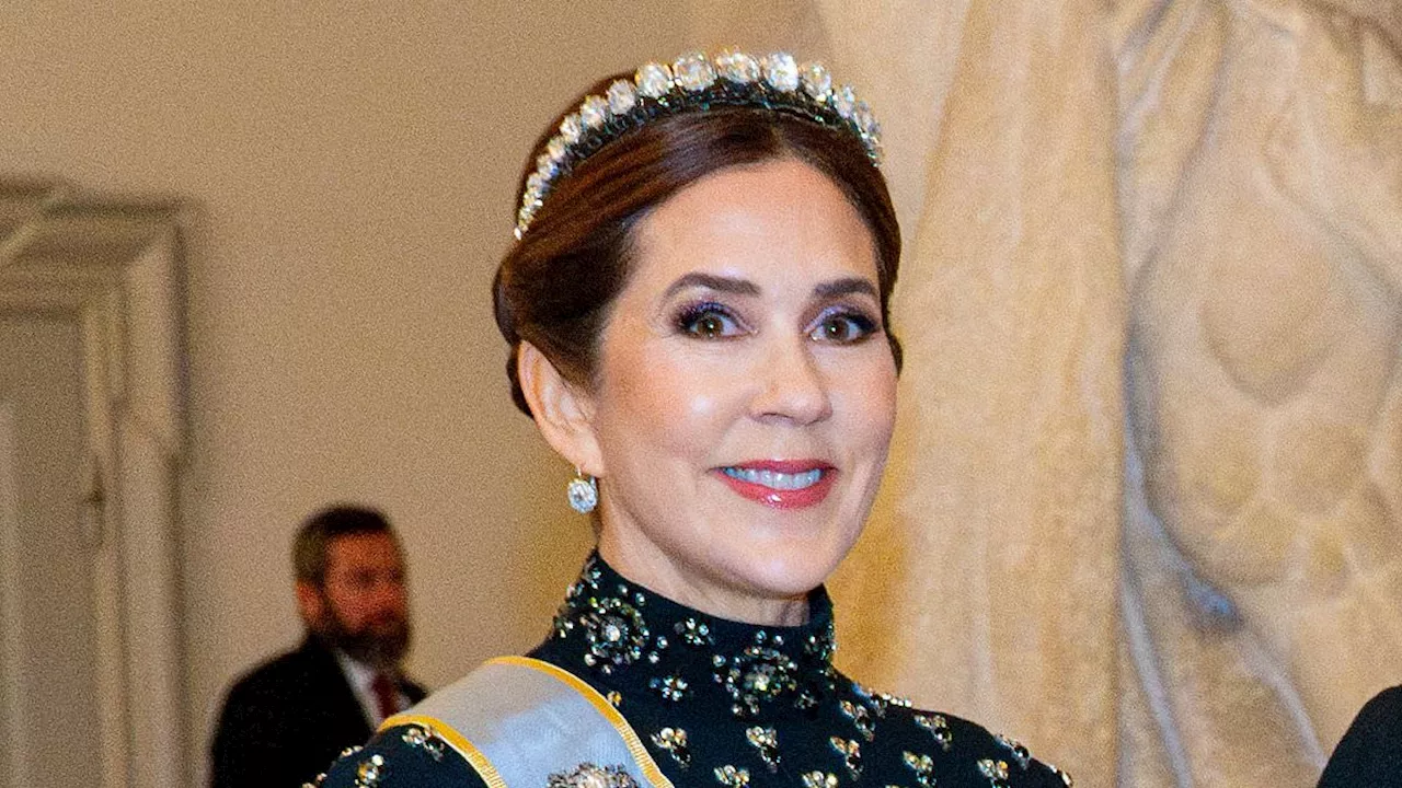 Queen Mary of Denmark debuts spectacular tiara sculpted from 19th century diamond belt as she hosts...