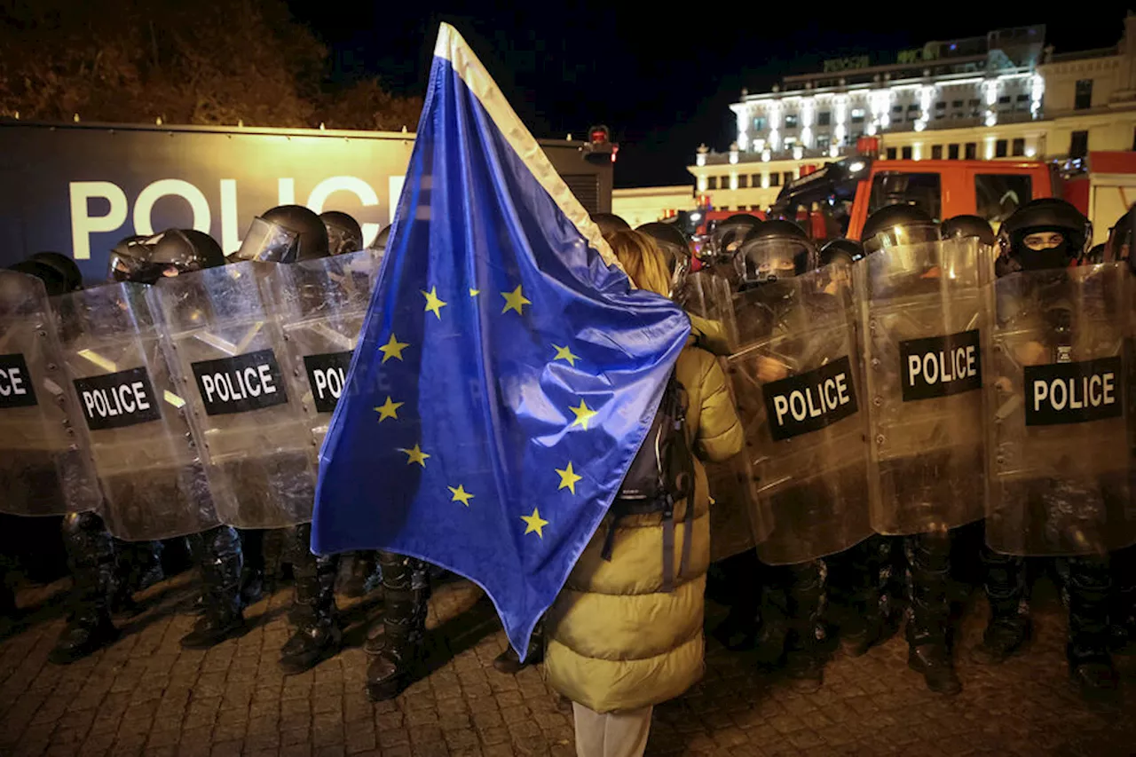 Митингующие забросали фейерверком здание парламента в Тбилиси