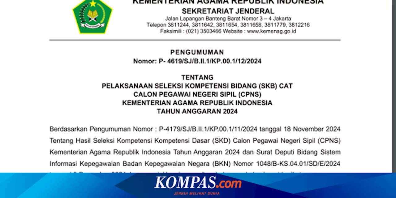 Pengumuman Jadwal SKB CAT Kemenag 2024, Cetak Kartu di sscasn.bkn.go.id