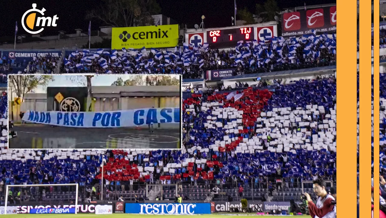 Afición de Cruz Azul colocó trapo afuera del Club América