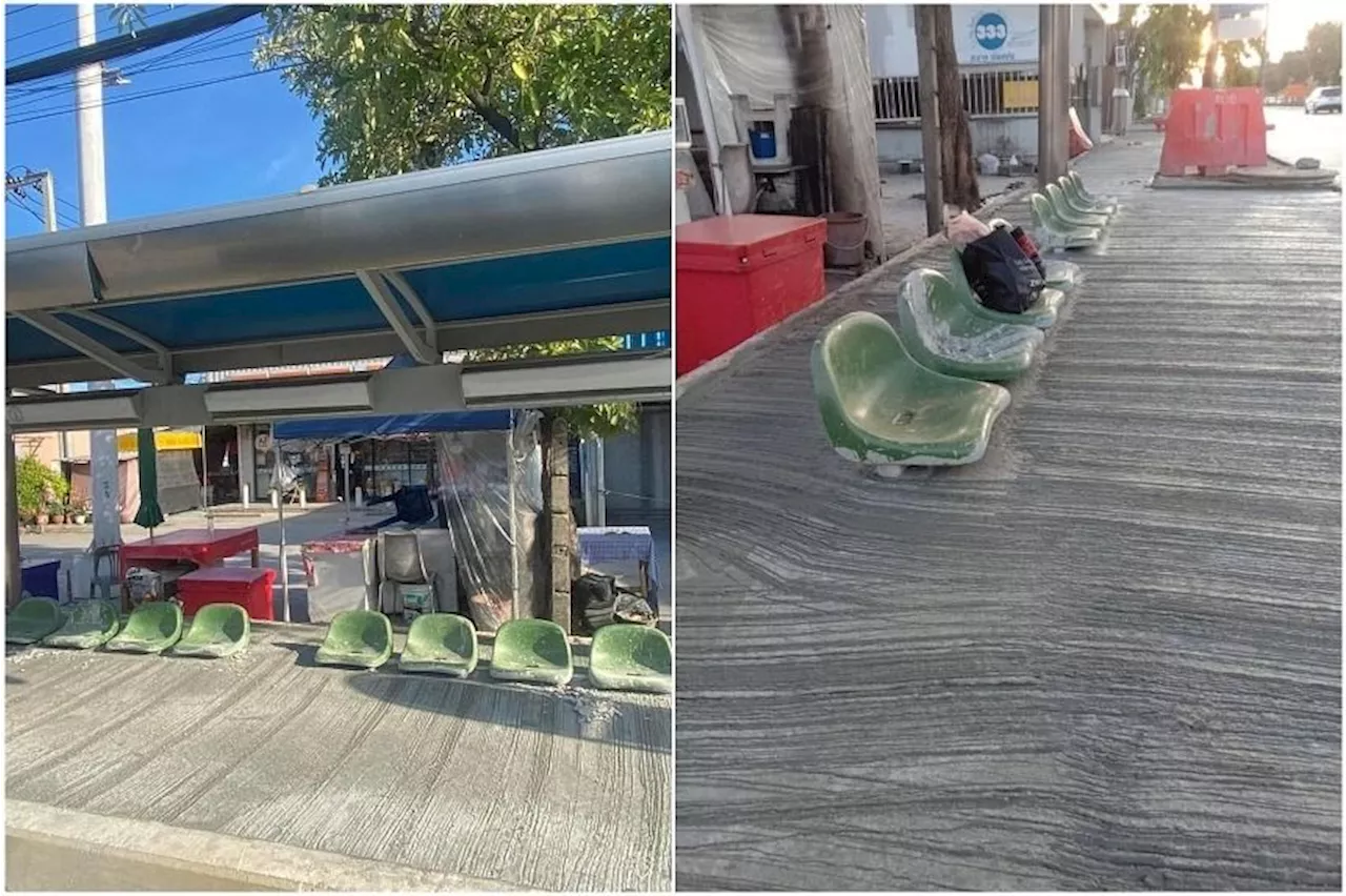 Contractor’s blunder levels Thai bus stop seats with the ground, drawing mockery from netizens