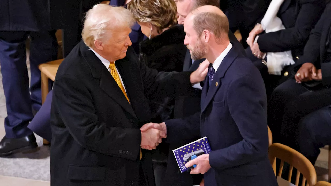 Prince William exchanges warm handshake with Donald Trump at unveiling of £1bn restoration of Notre Dame...