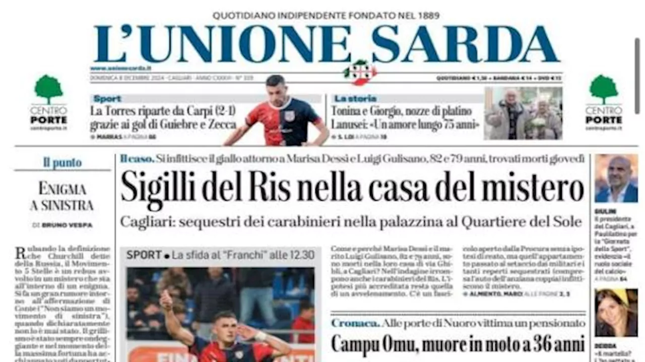 L'Unione Sarda in apertura di prima pagina: 'Cagliari, a Firenze senza paura'