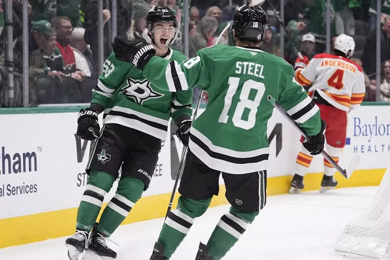 Hintz ignites third-period goal barrage as Stars beat Flames 6-2