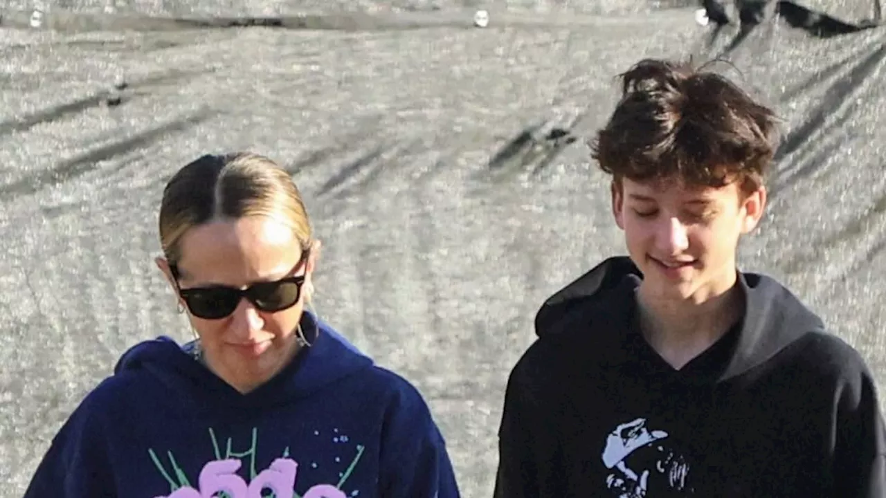 Jennifer Meyer and Tobey Maguire's son Otis, 15, towers over her on outing with her fiance Geoffrey...