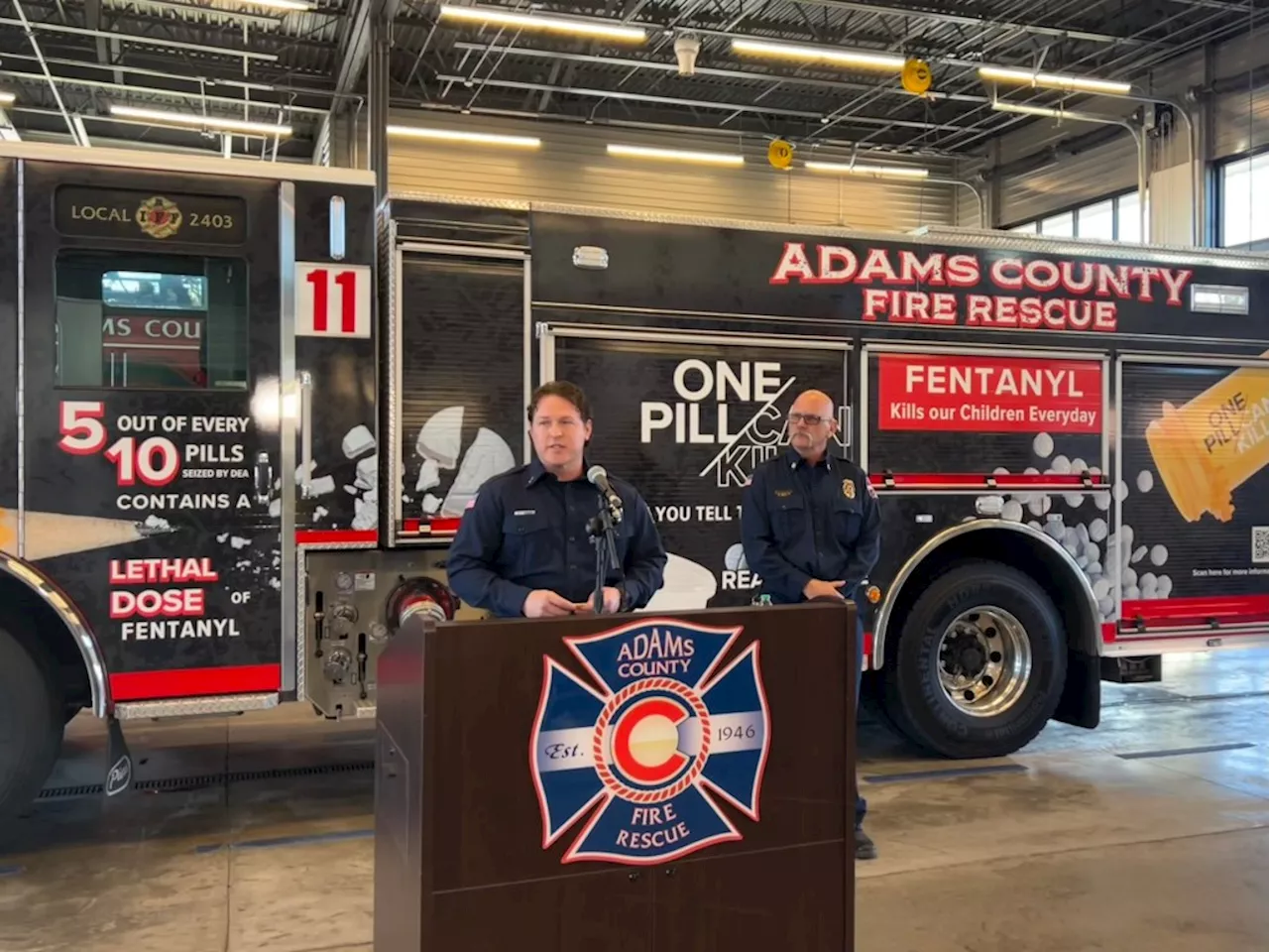 Adams County unveils United States’ first fire truck with fentanyl awareness wrap